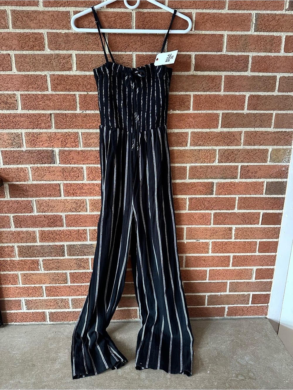 NWT Striped Black Wide-Leg Jumpsuit with Spaghetti Straps, S